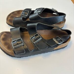 Birkenstock Arizona Black Leather Sandals Size 41 EU 10-10.5 US Two Strap